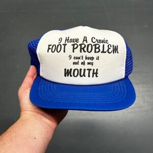 Vintage 80s/90s I have a chronic foot problem vulgar humor joke mesh trucker Hat
